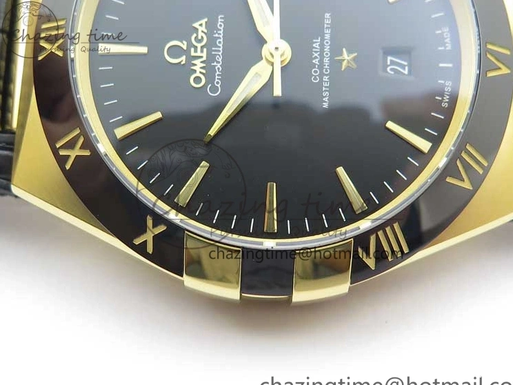 0318 HighQuality Constellation 131.33.41.21.03.001 YG TW Best Edition Black Dial On Gummy Strap A 7871